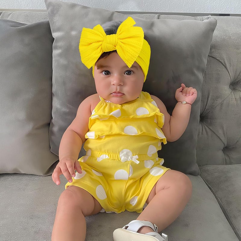 LemonSpace Store Handmade Baby Girls Headbands Soft Stretchy Nylon Halloween Thanksgiving Hair Accessories with Bows Fall Yellow Orange color for Newborn Baby Girls Infant Toddlers Kids(White Yellow Orange) - Image 2